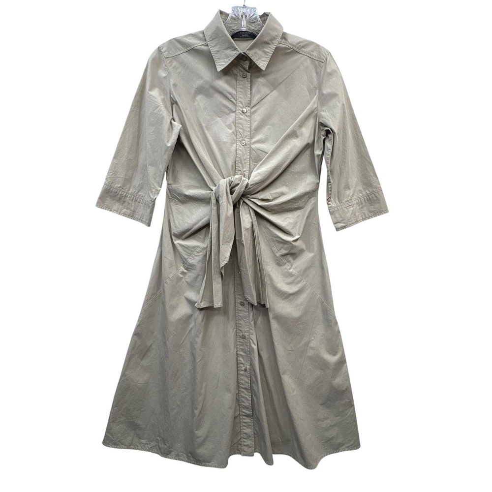 Weekend Max Mara Khaki Beige Tie Waist Shirt Dress Modern Italian Resort S